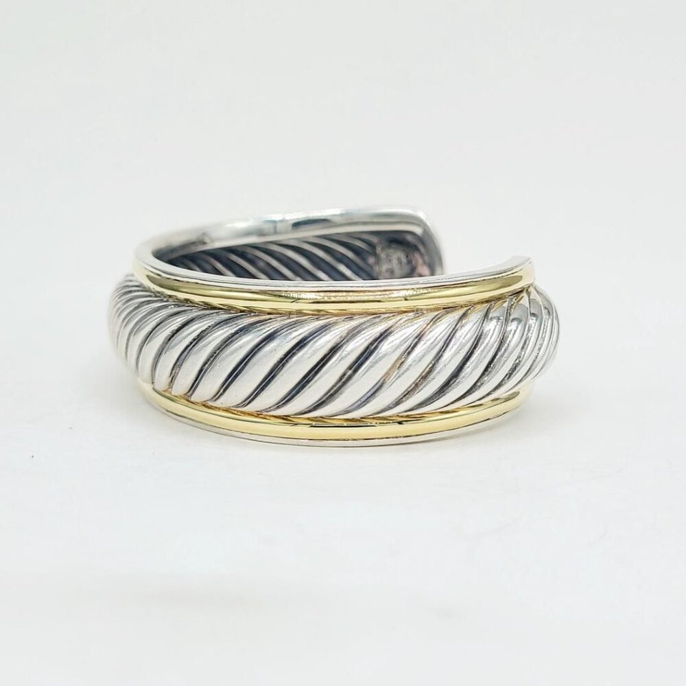 David Yurman Sculpted Two-Tone Cuff w/ Sterling Silver & 18K Gold - Medium - Picture 10 of 16